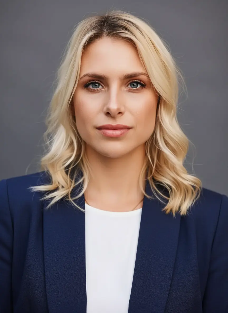 AI headshot wearing a sharp blue blazer