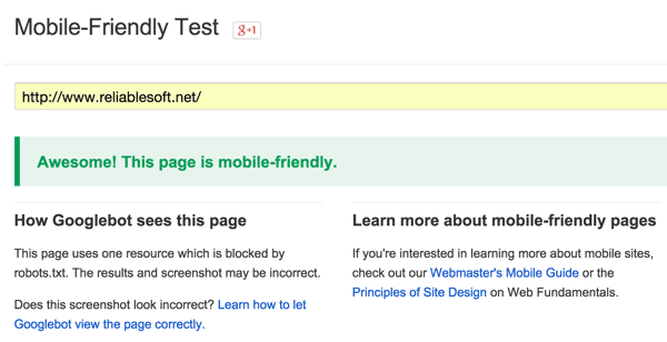 Google Mobile friendly tool