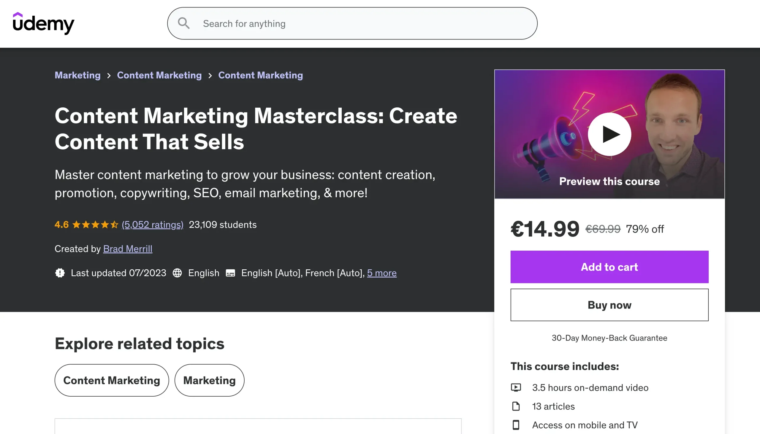 Content Marketing Masterclass By Udemy